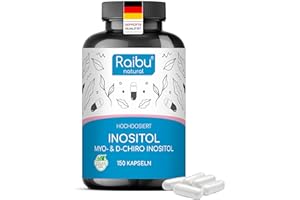 ‎RAIBU Inositol Kapseln, 2120mg Myo Inositol & D-Chiro pro Tag - Mit Vitamin B6, Folsäure & Chrom - Vegan, Ohne Zusätze & Laborgeprüft - 150 hochdosierte Kapseln, Raibu
