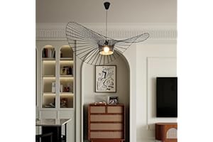 DS UUBY Zawieszenie Retro Vertigo Żyrandol, Włókno Szklane + Kapelusz Z Włókna Tkaniny Nowoczesny Projekt Salon Kuchnia Łazienka Oświetlenie Dekoracyjne, E27 (Black, 100cm)…