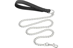 SLE Laisse pour Chien en Métal Robuste, 180cm Chaîne de Laisse pour Animal de Compagnie à L'épreuve de La Mastication avec Poignée Rembourrée Douce pour Chiens de Grande et Moyenne Taille (150cm*3mm)
