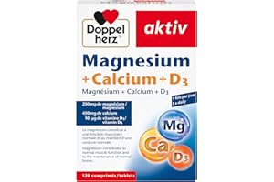 Doppelherz aktiv Magnésium+Calcium+D3, Complément alimentaire soutenant la fonction musculaire & ossature normale, 120 comprimés sans lactose ni gluten, riche en minéraux essentiels