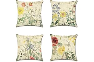 Artscope Set of 4 Decorative Cushion Covers 45x45cm, Vintage Yellow Flower Pattern Waterproof Throw Pillow Covers, Perfect to Outdoor Patio Garden Bench Living Room Sofa Farmhouse Decor
