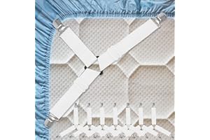 POXIAOER 8x Bed Sheet Corner Elastic Straps, Adjustable Bed Sheet Grippers Fitted Sheet Holder for Bedding Mattress Sofa Cover, White