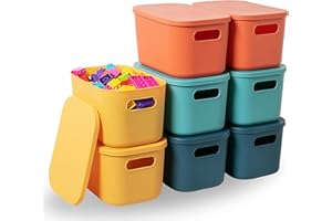 HapiLeap Storage Boxes With Lids, Stackable Plastic Storage Baskets for Shelves Kitchen Bathroom Playroom Classroom Office Nursery (Small (8 PCS))