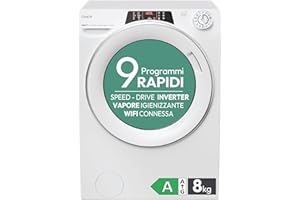 Candy RapidÓ RO 1284DWMST/1-S Lavatrice, 8 Kg, 1200 Giri, Wi-Fi + BLE, Connesso, Opzione Vapore, Cicli Rapidi, Classe A, 60x53x85 cm, Bianco [Classe di efficienza energetica A]