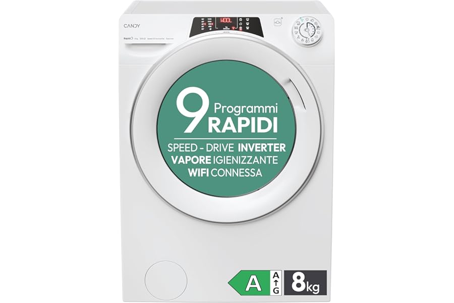 Candy RapidÓ Washing Machine 8 kg, 1200 RPM, Inverter Speed Drive Motor, Steam Function, Wi-Fi + BLE, Rapid Programs, Class A, 85 x 60 x 53 cm (HxWxD), RO 1284DWMST/1-S