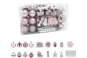 ‎HAIGOU 115 Weihnachtskugeln Christbaumschmuck Aufhänger Christbaumkugeln für den Weihnachtsbaum Weihnachtsbaumschmuck Weihnachtsbaumkugeln (Rosa)