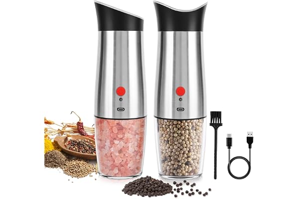 Moulin à Poivre et Sel Électrique: - Automatique Gravité Moulin à Sel Rechargeable USB, 170ml de Haute Capacité Grain Grossier Réglable