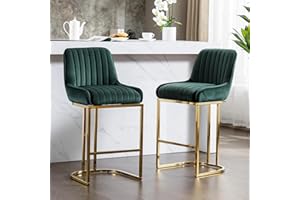 chairus Bar Stools Set of 2 Velvet Kitchen Breakfast High Bar Chairs with Backrest Counter Dining Stools with Metal Legs(Green-2)