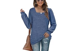 Aokosor Jumpers for Women Sweatshirts Ladies Square Neck Long Sleeve Tops Loose Fit