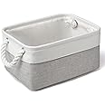 Small Storage Baskets With Handles, Fabric Canvas Material Storage Box for Home Office Products Organize, Small Storage Box Fit Cat Dog Toy, Gift Basket, 31 X 21 X 16 cm (White & Light Grey-1pcs)