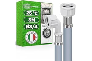 Manguera Lavadora y Lavavajillas 3m para Alimentacion Agua con Válvulas Ø 3/4" Presión de 20 a 60 Bar para Temperaturas de hasta 25°C - MADE IN ITALY - Garantía de 5 Años - ONIX TECH