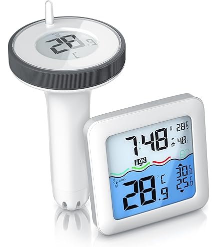 Newentor Funk Poolthermometer - 4-fach Wasserdicht - Antennen-Turbo durchdringt Wände für 100m Reichweite - Schwimmend Wasserthermometer Energiespar-Chip für lange 6-Monate, Weiß, Poolsensor