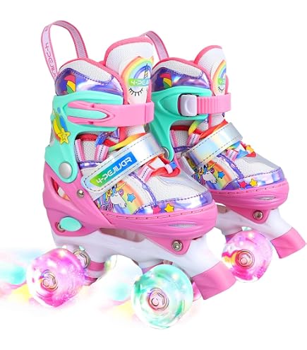 Pattini A Rotelle Arcobaleno Regolabili 4 Taglie – 8 Ruote Lampeggianti, Per Bambini E Principianti, S/M/L