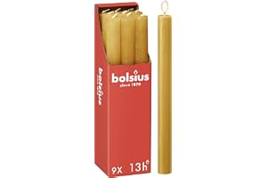 Bolsius - Avsmalnande ljuspelare – Stakljus Rustikt - Ockra Gul – 9-pack – Lång Brinntid På 13 Timmar – Hushållsljus – Inredning – Oparfymerad – Naturligt Veganskt Vax – 270 x 23 mm