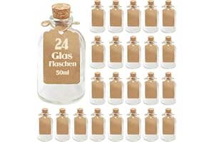 casavetro 24 x 50 ml kleine Glas-Fläschchen mit Kork Deckel, Glasflaschen für Hochzeit Geschenke set Gastgeschenke (24 Stück)