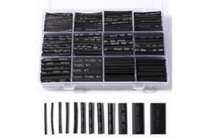 Vinabo 900 Pièces Gaines Thermorétractables Noires, Tubes Thermorétractables pour Isolation Électrique, Protection de Câbles, 12 Tailles - Ratio de Rétraction 2:1
