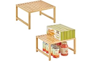 mDesign Organizer cucina da appoggio – Ripiano portaoggetti impilabile in bambù con gambe in metallo – Scaffale universale cucina, per piani lavoro, pensili e dispense – Set da 2 – naturale
