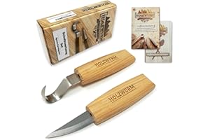 HOLZWURM Set di coltelli per intagliare il legno, istruzioni e modelli per intagliare, set di strumenti ideale per intagliare il cucchiaio