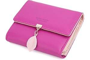 ANYWN Portfel damski z gładkiej i miękkiej sztucznej skóry, mały i w krótkim formacie, portfel damski w bardzo pięknych kolorach, z wieloma przegródkami, różowo czerwony
