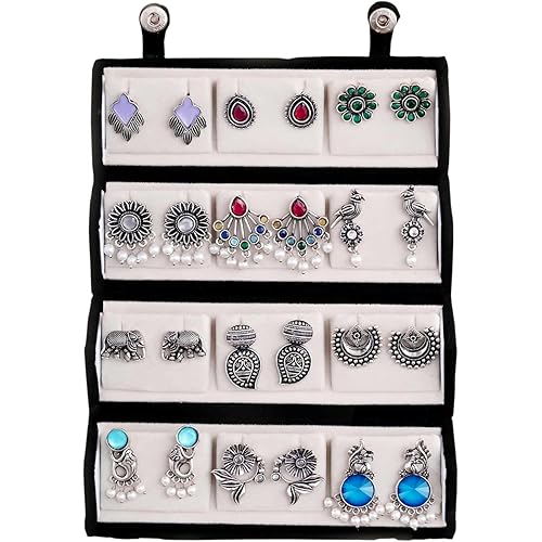 FUBS Oxidized Designer Stud Earrings Set of 12 with Folding Jewelry Box | Traditional & Modern Earring Set for Women & Girls (LOVE-NOTE)