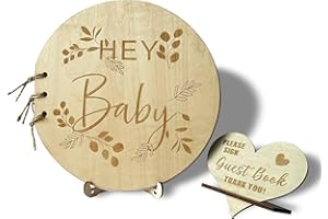 Irtyif Libro Degli Ospiti Per Baby Shower Con Copertina In Legno,Libro Nascita Bimbo,Album Battesimo Bimbo,Alternativa Al Libro Degli Ospiti Per Baby Shower,Regalo Battesimo Bimbo