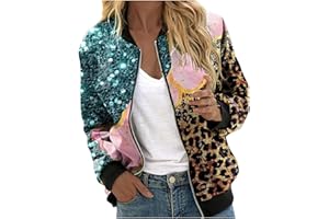 GENERISCH Bomberjacke Damen Blumenmuster Coat Sommer Blouson Reißverschluss Herbst Frühling Jacket Mädchen Sommerjacke Kurz Outwear College Jacke leichte Pilotenjacke Langarm Fliegerjacke Pilotenjacke