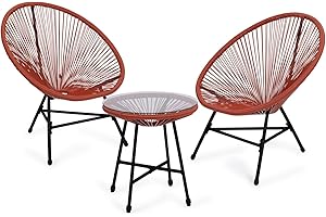 IDMarket - Salon de Jardin Izmir Table et 2 fauteuils Oeuf Cordage Terracotta