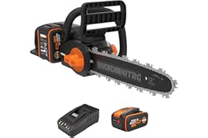 WORX WG350E Nitro profesjonalna akumulatorowa piła łańcuchowa 20 V – wydajna piła do drewna – długość cięcia 10 m/s – 30 cm – kompaktowa i bezpieczna – automatyczne smarowanie – łatwe napinanie