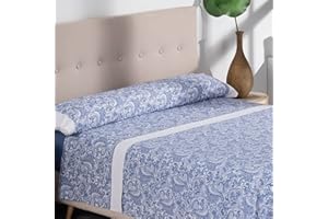 ZZ DON DESCANSO Don Descanso-Juego de Sábanas 3 pzs Mod. Nalui Azul para Cama 150cm. Set de sábanas (1xBajera, 1xEncimera y 1xFunda de Almohada) Tejido Polycotton Suave y Transpirable. Lavable 30º y Fácil Planchado