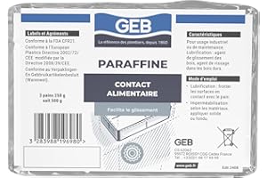 GEB Paraffine contact alimentaire, imperméabilisation de surfaces poreuses, lubrifiant, arts et décoration. Sans odeur - Paquet de 500 g (2 x 250 g)