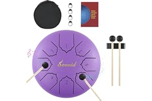Sovvid Steel Tongue Drum, 6 Zoll 8 Töne Zungentrommel mit Tasche, Drumsticks, Schlägelhalter, Fingerpicks und Notenheft, Handpan-Trommel für musikalische Früherziehung Zen Meditation Yoga (Lila)