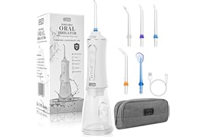 HYLT Cordless Water Flosser for Teeth with Carry Bag – Rechargeable 300ML Oral Irrigator, 5 Modes & 5 Jet Tips for Teeth, Braces & Gum Care – Perfect for Home & Travel Use (White)
