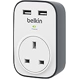 Belkin BSV103 SurgeCube 1 Way Surge Protector Plug with 2 x 2.4 A Shared USB Charging, White