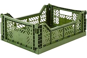 AYKASA Ay-Kasa, cassetta pieghevole, stabile, in plastica, impilabile, kaki, M (40 x 30 x 14 cm)