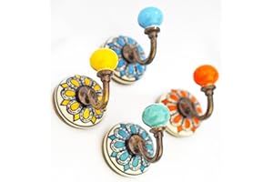 IvoryBlu777 - Pack of Vintage Style Coat Hooks - Metal Ceramic Artisan Door/Wall Hooks (Gardenia Mix - Pack of 4)