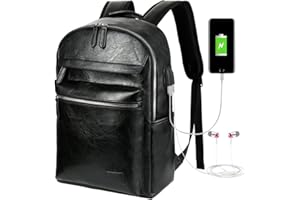 ATARNI Zaino per computer portatile da uomo, in pelle, con porta di ricarica USB, per lavoro, viaggi, attività all'aperto, tinta unita