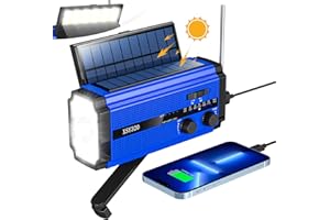Olycism Radio Solaire Radio d'urgence à Manivelle Solaire 5000 mAh Radio à Manivelle USB Rechargeable Batterie Portable Lampe Torche Lumineuse Lecture pour Urgence Ménage et Survie Extérieure Bleu