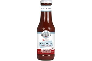 MARCEL SENCHOU Pur Ketchup Tomate au Piment de Cayenne - Accompagnement de Tapas, Tacos, Grillades - Sans Colorant et Additif - Vegan Friendly & Gluten Free - 360g, Bouteille en Verre 82% Recyclé - SENCHOU