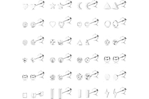 Roheafer 18–24 Paar winzige Knorpel-Ohrstecker für Damen und Herren, Edelstahl 316L, 20 g, Knorpel-Helix-Ohrringe, Mond, Stern, Herz, CZ, Opal, geometrische, flache Rückseite, Piercing-Schmuck