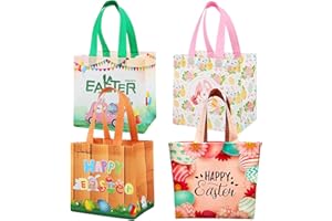LILGOO Easter Gift Bags for Kids, Easter Bunny Egg Tote Bags Reusable Non-Woven Bag with Handles, Easter Egg Bags for Kids Easter Egg Hunt Party Supplies (4 Pcs)
