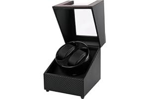 Kalawen Remontoir Automatique pour 2 Montres automatiques, câble de Charge USB, boîtier de Montre en Cuir synthétique avec Moteur Silencieux, Noir