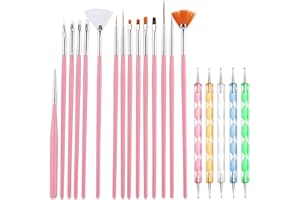 Cheerhom Set Pennelli Unghie per Gel e UV Gel, 20 Pezzi di Pennelli Unghie con Diverse Forme e Dimensioni, includono Pennelli per Disegno e Pennelli Puntaspilli Protetti in Plastica