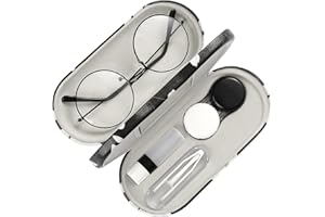 MoKo Double Eyeglass Case, Contact Lens Case with Mirror Tweezers Remover, 2 in 1 Double Sided Portable Contact Lens Box Holder Container Soak Storage Kit Sunglasses Pouch for Men & Women
