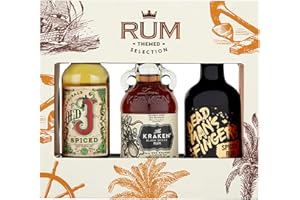 A Selection of Spiced Rum Miniature Gift Set, including 3 x 5cl bottles. Admiral's Old J, Kraken and Dead Man's Fingers Miniature. Perfect for Rum Lovers Christmas and Birthdays by Blue Tree Gifts.