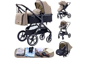 YAZOCO Poussette 3 en1 Compacte Poussette CombinéEs Anstout Terrain Luxe Haut Paysage Quadruple Pliable Canne Bébé Poussettes Confort Convient aux Nouveau Nés