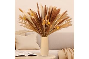 WIDISUN 100Pcs Pampas Grass Decor, Natural Dried Pampas Grass Bouquet, Boho Home Decor Bouquet, Pampas Grass Large, Artificial Pampas Grass Decor for Wedding Floral Arrangements Boho Living Room Decor
