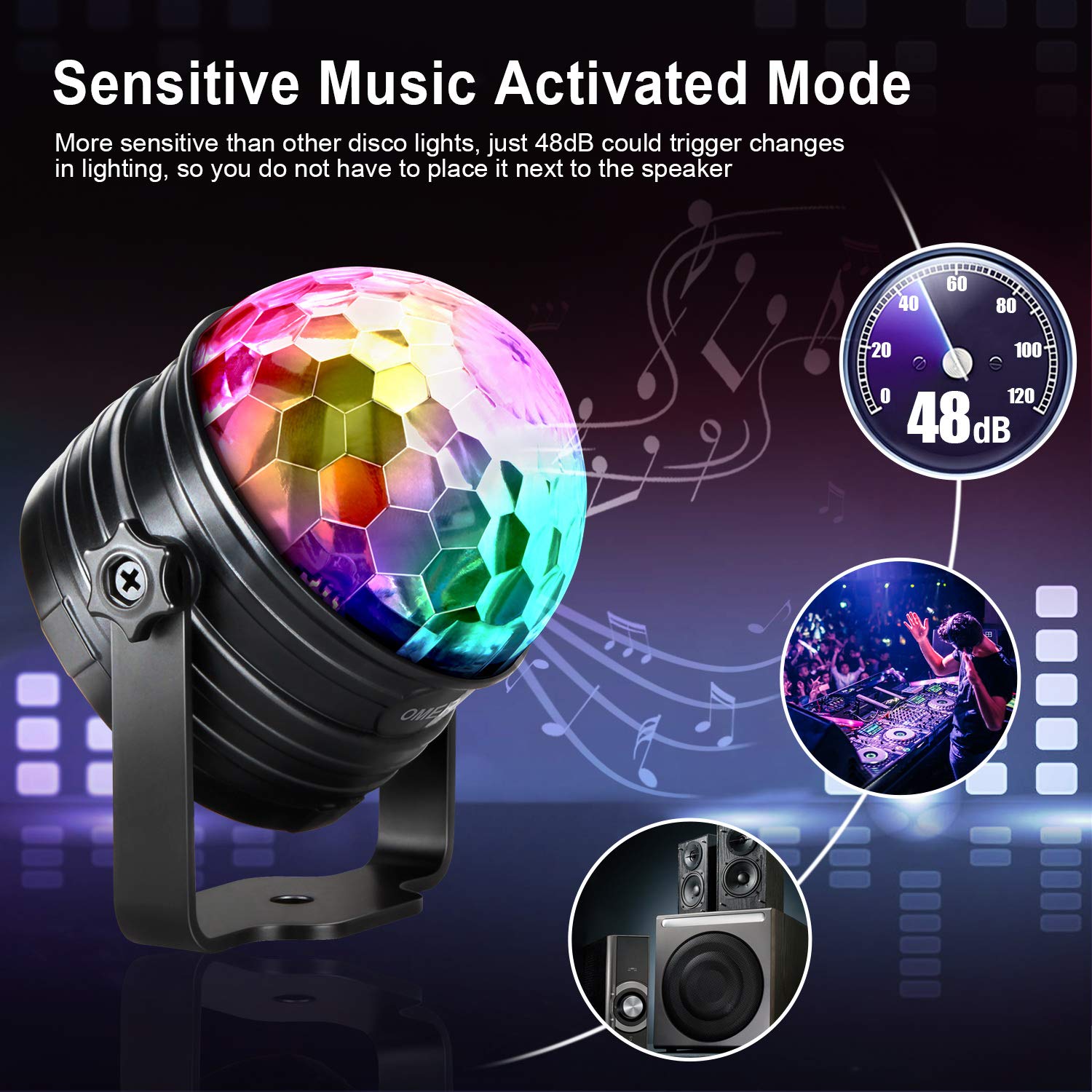 OMERIL Luci Discoteca LED, Luci Discoteca Musica Attivata con 7 RGB Colori anche come Luce Notturna d'Atmosfera con… - immagine 3