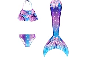 DNFUN Dziewczęce stroje kąpielowe syrenka ogon z zestawem bikini, bez sztywnej monopłetwy