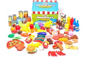 Jaxojoy Pretend Play Food Set for Kids Ages 3+ (122pcs) - Toy Kitchen Accessories With Fake Food for Imaginative Play