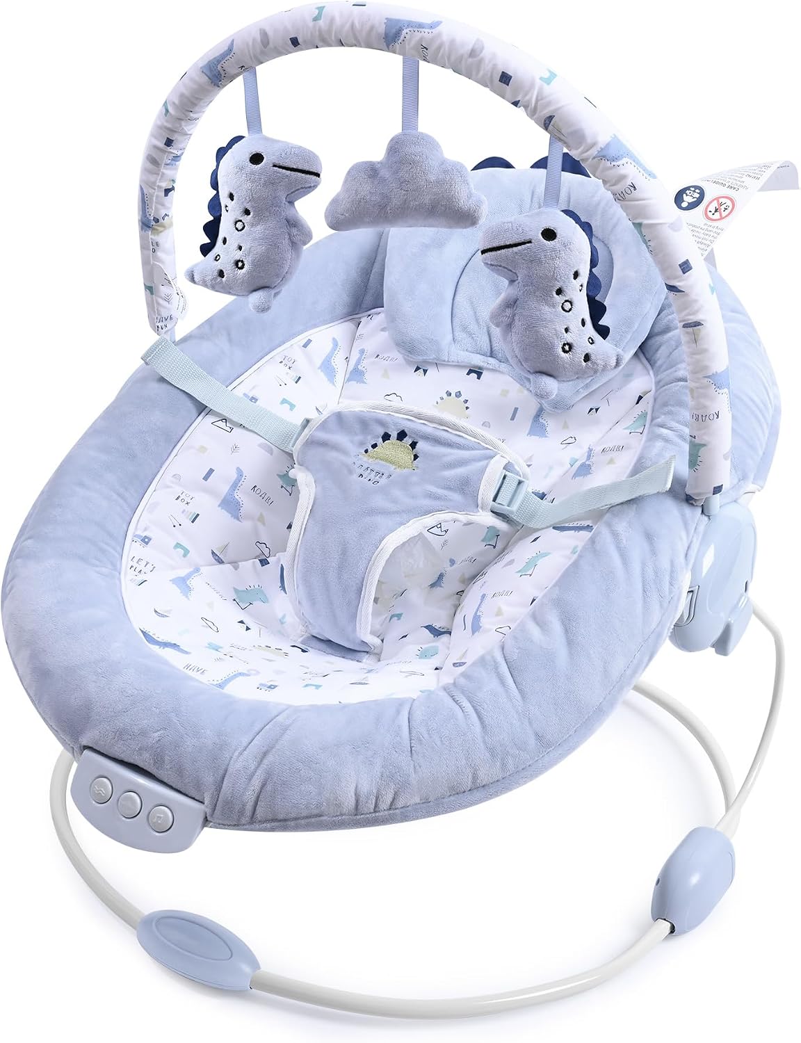LADIDA Soft Light Blue Baby Bouncer, Soothing Vibrations and Music, Removable Toy Bar with 3 Toys Suitable for Newborns